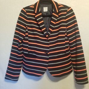 GAP 4 Academy Blazer Black Gray Neon Coral Striped Ponte Knit 2 Button  Office